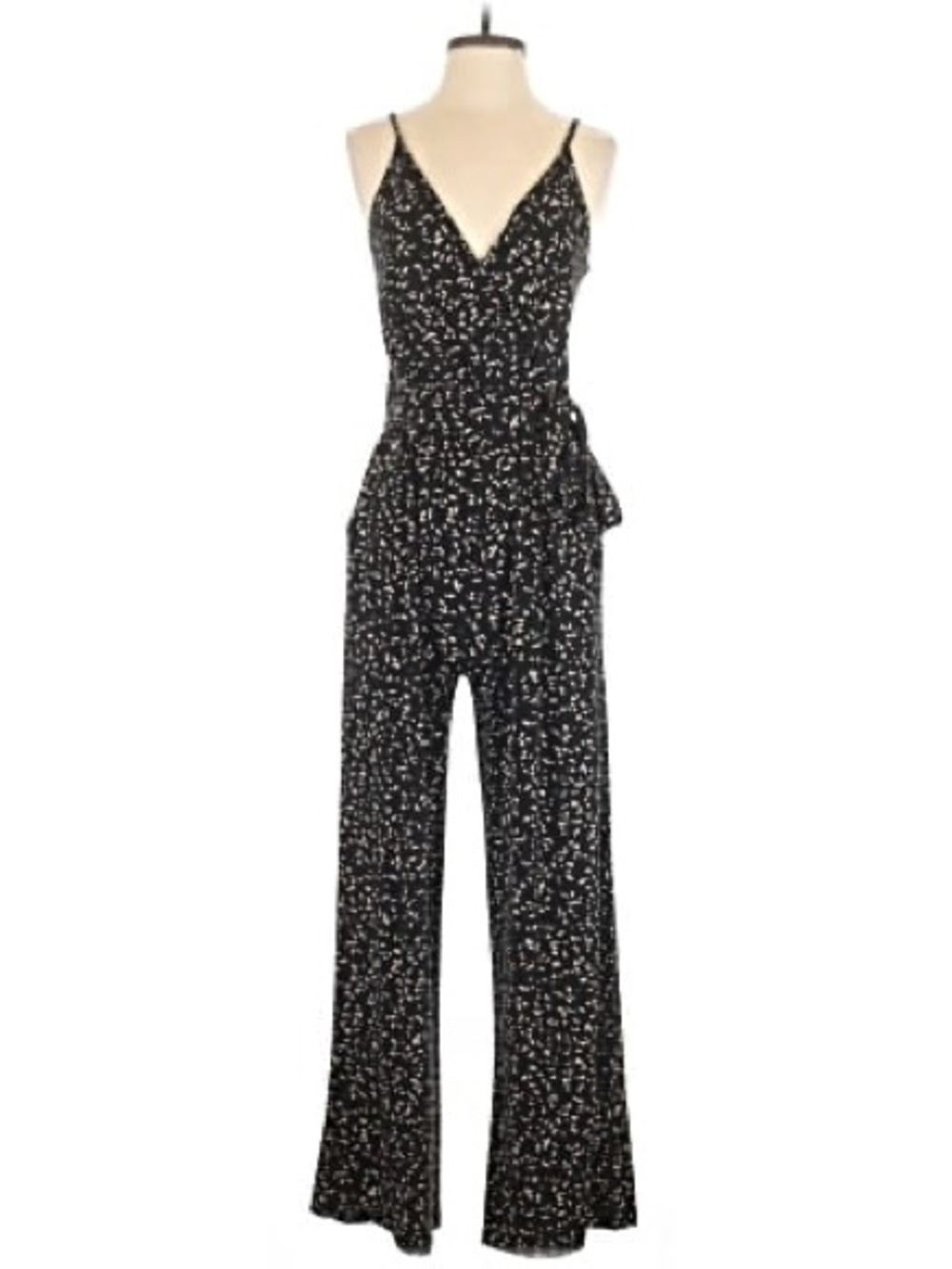 Kaileigh Navy Sleeveless Printed Jumpsuit with Tie Waist